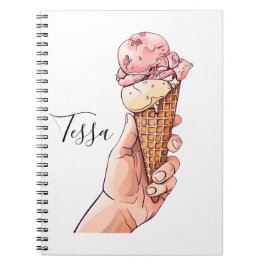 Ice Cream Cone Design Monogram Namn Anteckningsbok
