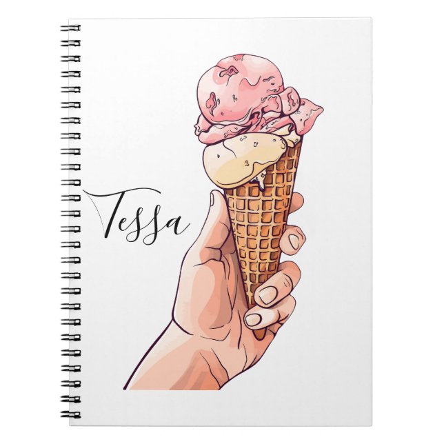 Ice Cream Cone Design Monogram Namn Anteckningsbok (Framsidan)