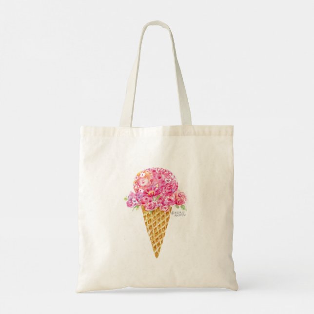 Ice Cream Cone Flowers Tote Bag Tygkasse (Baksida)