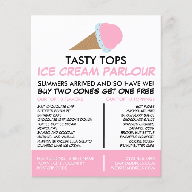 Ice Cream Cone, Ice Cream Parlor Advertising Flygblad (Framsidan)