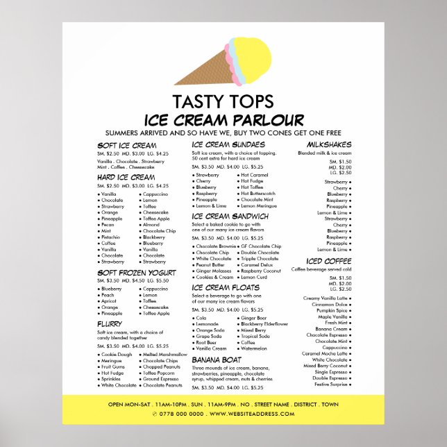 Ice Cream Cone, Ice Cream Parlor Menu Poster (Framsidan)