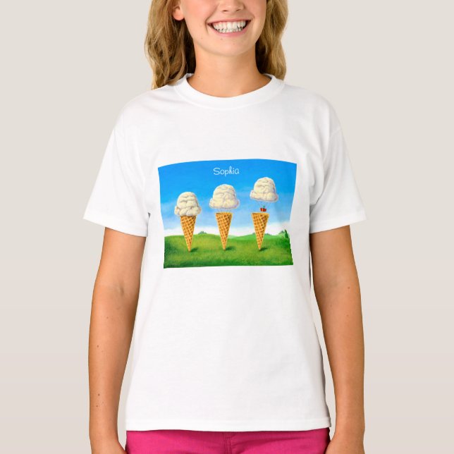 Ice Cream Cone, Luftballong Whimsical, Namn T Shirt (Framsida)