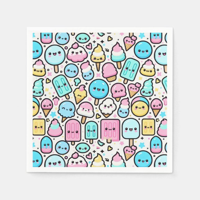 Ice Cream Cone och Popsicle Doodles Pappersservett (Framsidan)