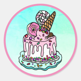 Ice Cream Cone Rosa Birthday Cake Sprinkles Runt Klistermärke