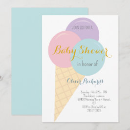 Ice Cream Cone Scoop Kids Baby Shower Inbjudningar