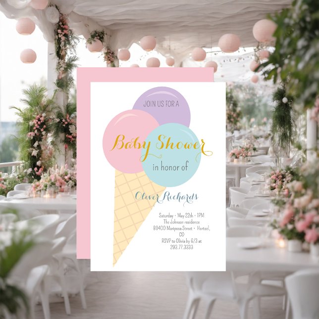 Ice Cream Cone Scoop Kids Baby Shower Inbjudningar (Skapare uppladdad)