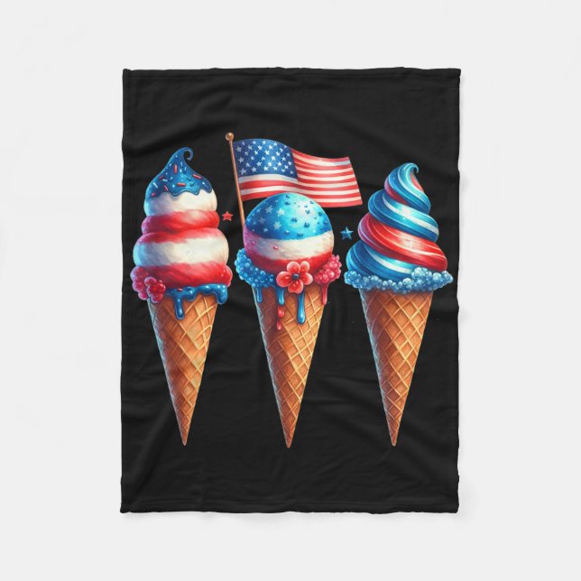 Ice Cream Cone Scoops Designad American Flagga 4th Fleecefilt (Framsidan)