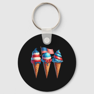 Ice Cream Cone Scoops Designad American Flagga 4th Nyckelring