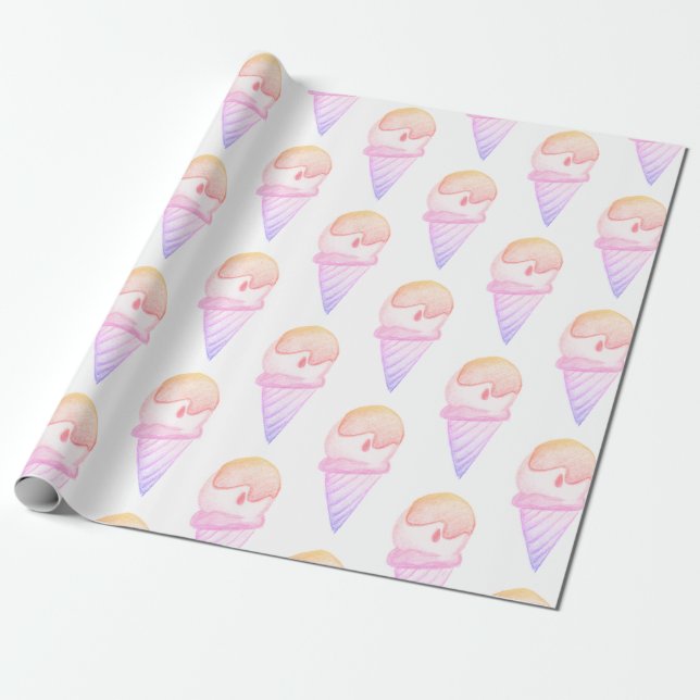Ice Cream Cone Sketch | Rosa och Lila Presentpapper (Utrullad)