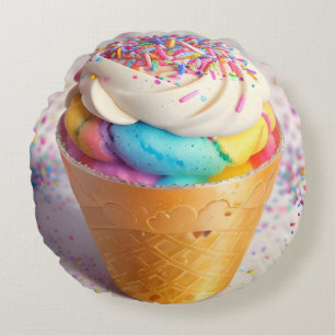 Ice Cream Cone Sprinkles Rund Kudde