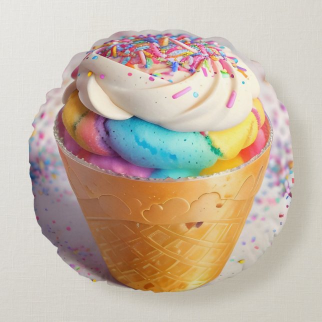 Ice Cream Cone Sprinkles Rund Kudde (Framsidan)