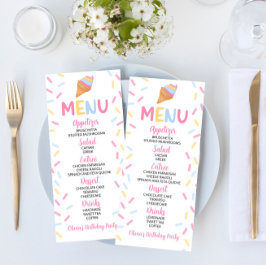 Ice Cream Cone Sprinkles Sweet Födelsedagsfest Foo Meny