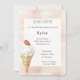 Ice Cream Cone Strawberry Birthday Inbjudningar