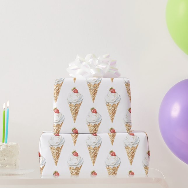 Ice Cream Cone Strawberry Birthday Presentpapper (Festgåvor)