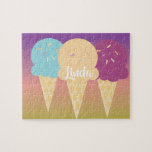 Ice Cream Cone Summer Ombre Rainbow Colorful Kids Pussel<br><div class="desc">Pussel med iskräm på Ombre Rainbow Background</div>