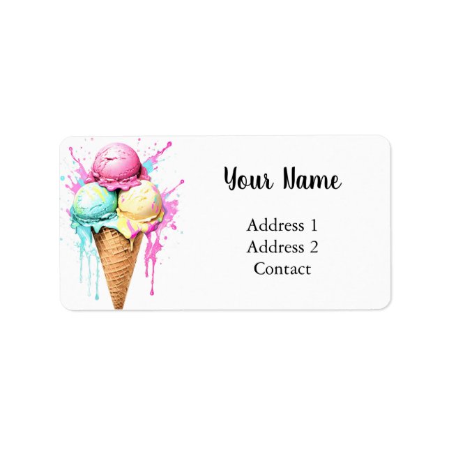Ice Cream Cone Sweet Fresh Address Label Adressetikett (Framsidan)