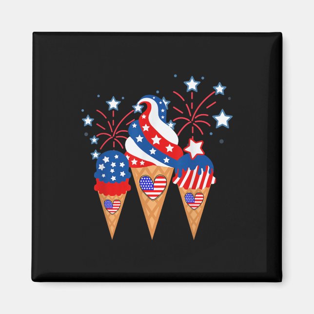 Ice Cream Cones 4:e juli Helgdag Patriotic Magnet (Framsidan)