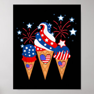 Ice Cream Cones 4:e juli Helgdag Patriotic Poster