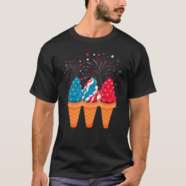 Ice Cream Cones 4th Of July Patriotic USA Flag Pri T Shirt (Framsida)