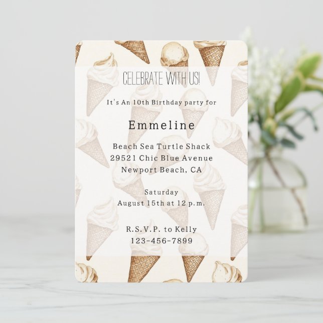 Ice Cream Cones Birthday Inbjudningar (Stående Fram)