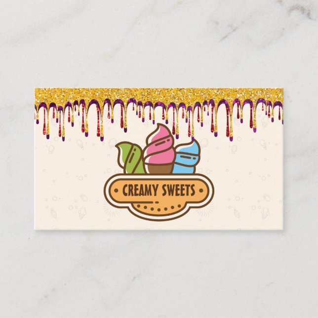 Ice Cream Cones | Glitter Icing Drifts Visitkort (Framsida)