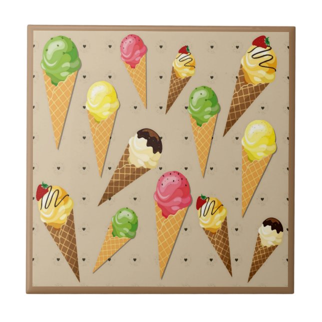 Ice cream cones hearts-Beige Kakelplatta (Framsidan)