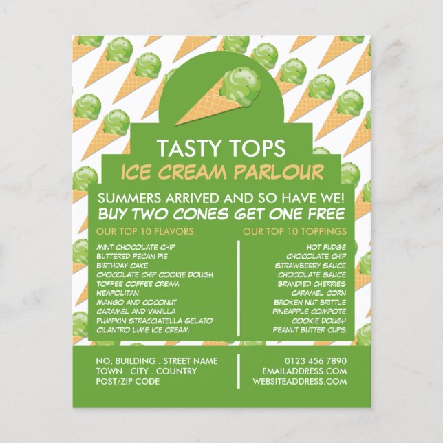 Ice Cream Cones, Ice Cream Parlor Advertising Flygblad (Framsidan)
