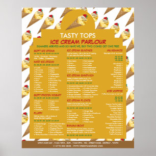 Ice Cream Cones, Ice Cream Parlor Menu Poster