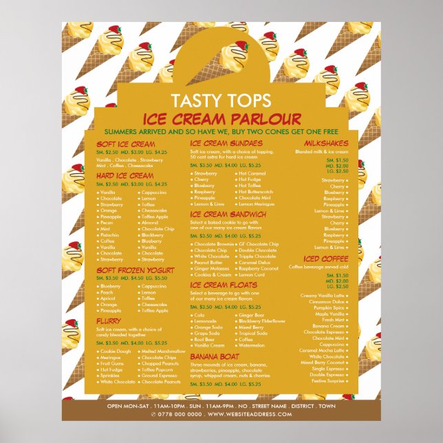 Ice Cream Cones, Ice Cream Parlor Menu Poster (Framsidan)