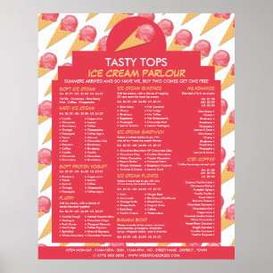 Ice Cream Cones, Ice Cream Parlor Menu Poster