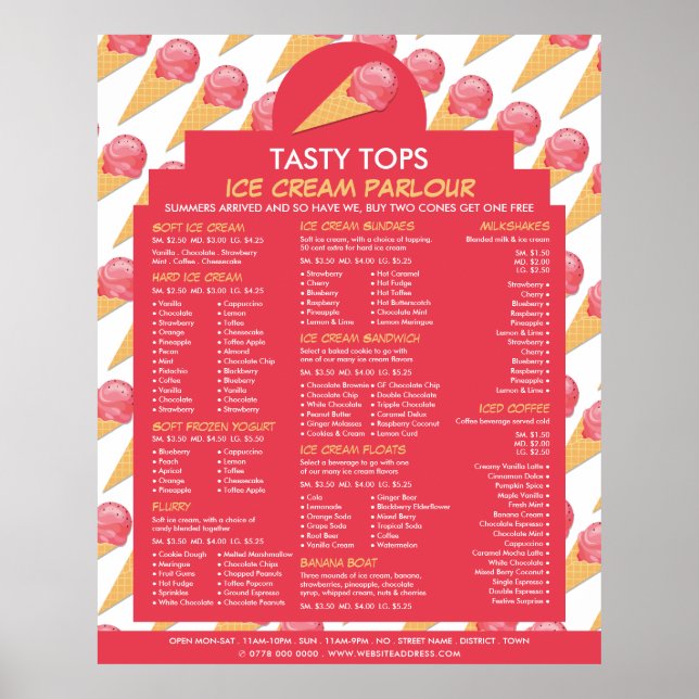 Ice Cream Cones, Ice Cream Parlor Menu Poster (Framsidan)