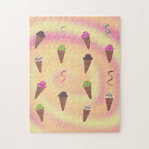 Ice Cream Cones on rosa orange gult swirle puzzle Pussel