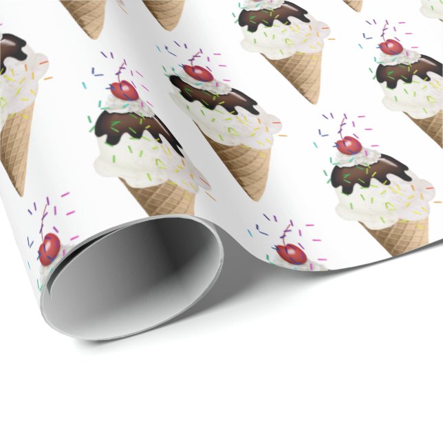 Ice Cream Cones on White Presentpapper (Rullad Hörn)