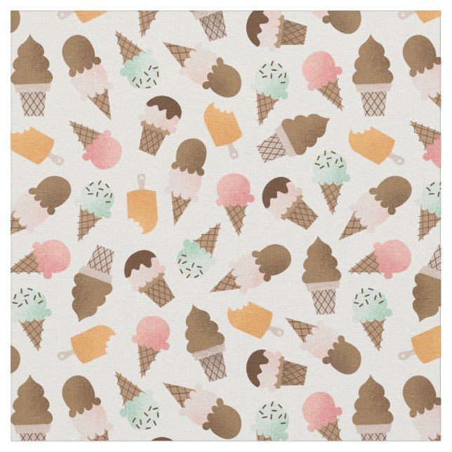 Ice Cream Cones Patterned Fabric Tyg (Närbild)