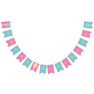 Ice Cream Cones Rosa Blue Grattis på födelsedagen Vimplar