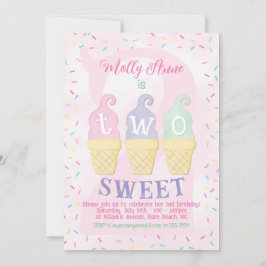 Ice Cream Cones Sprinkles Pastel Rosa 2:a födelsed Inbjudningar