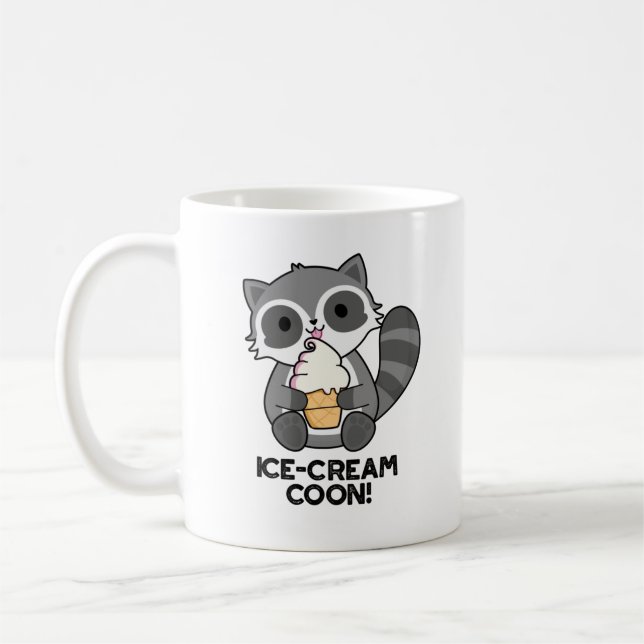 Ice Cream Coon Funny Animal Racoon Pun Kaffemugg (Vänster)