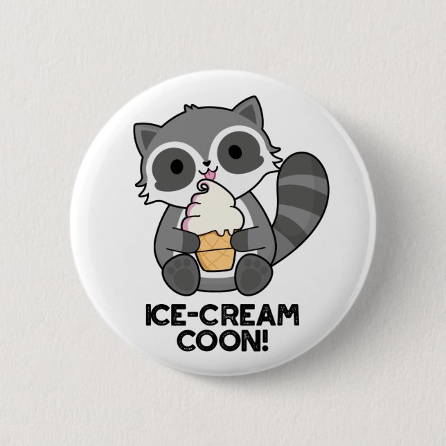Ice Cream Coon Funny Animal Racoon Pun Knapp (Framsida)