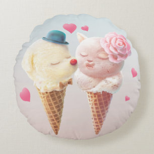 Ice Cream Couple - Kärlek vid första Slicka Rund Kudde