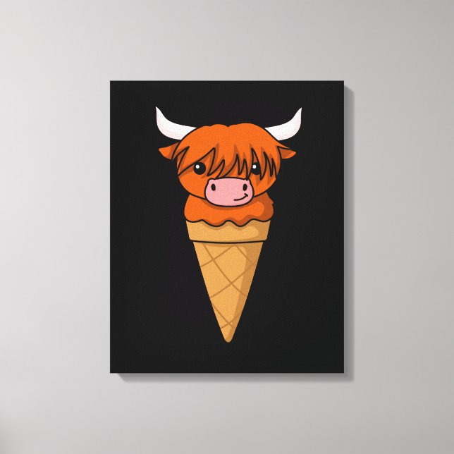 Ice Cream Cow Gifts Funny Scottish Highland Cow Canvastryck (Framsida)