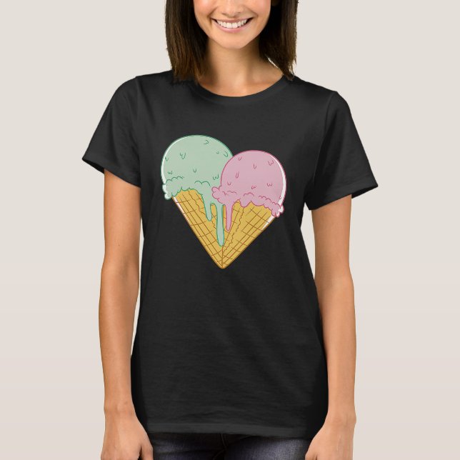 Ice Cream  Cute Heart Valentine's Day Couple Match T Shirt (Framsida)