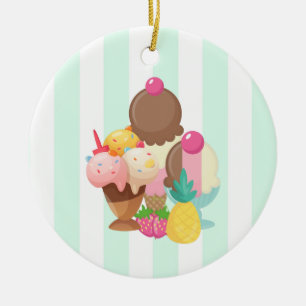 Ice Cream Desserts Neopolitan Flavors Julgransprydnad Keramik