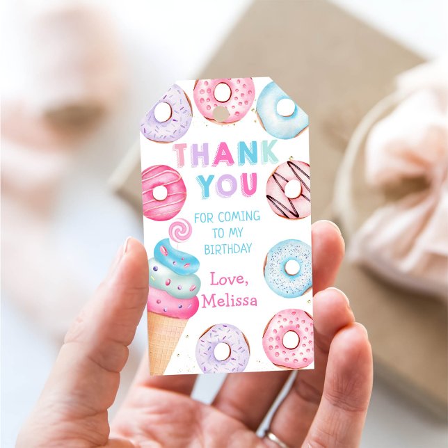 Ice Cream Donut Birthday Tack Gift Märkres Presentetikett (Skapare uppladdad)