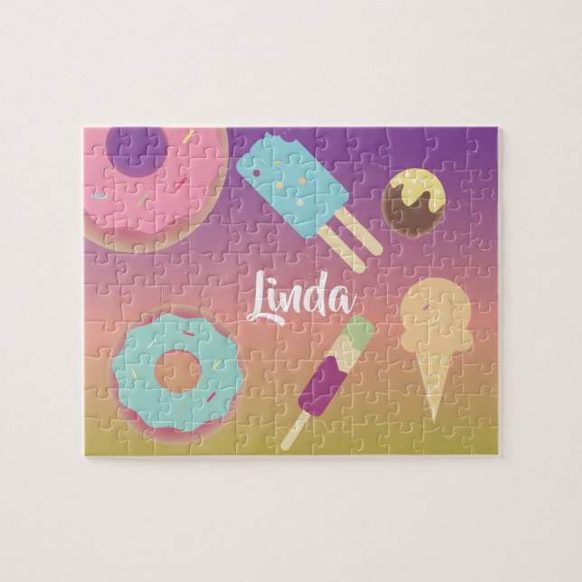 Ice Cream Donut Summer Ombre Rainbow Colorful Kids Pussel (Horisontell)