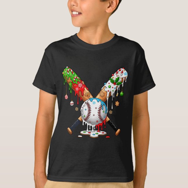 Ice Cream Drip Baseball Christmas Xmas Pajama Kids T Shirt (Framsida)