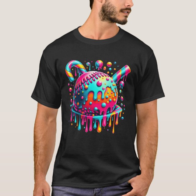 Ice Cream Drip Baseball Saker Baseball Boll Drippi T Shirt (Framsida)