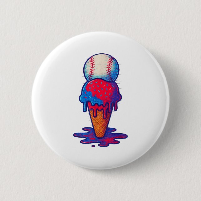 Ice Cream Drip Baseball Sport Distress Glitch Fo Knapp (Framsida)