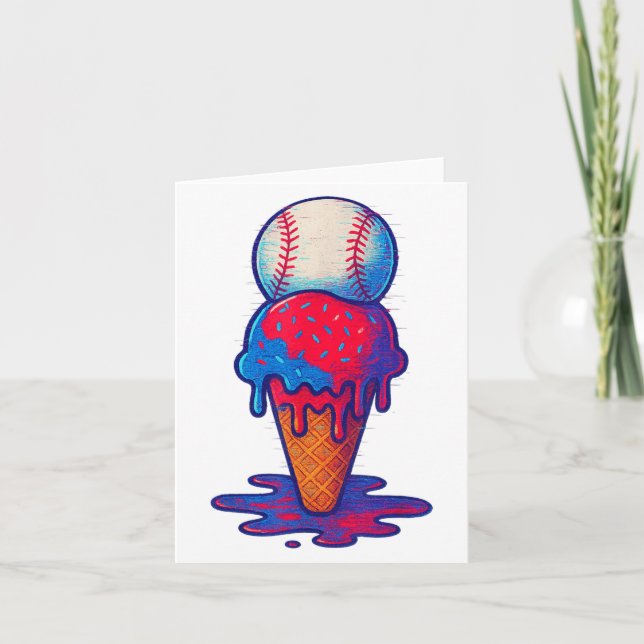 Ice Cream Drip Baseball Sport Distress Glitch Fo Kort (Framsida)
