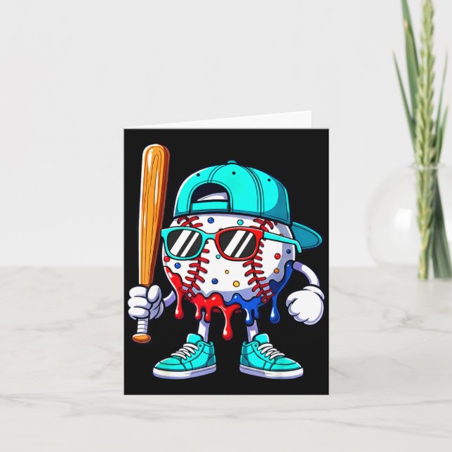 Ice Cream Drip Baseball Sts Baseball Lifestyle Boy Kort (Framsida)