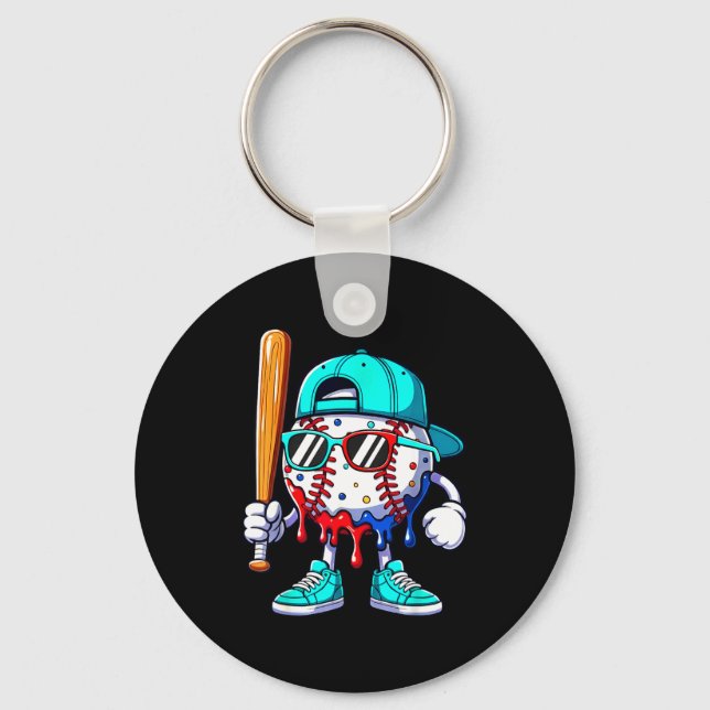 Ice Cream Drip Baseball Sts Baseball Lifestyle Boy Nyckelring (Framsida)